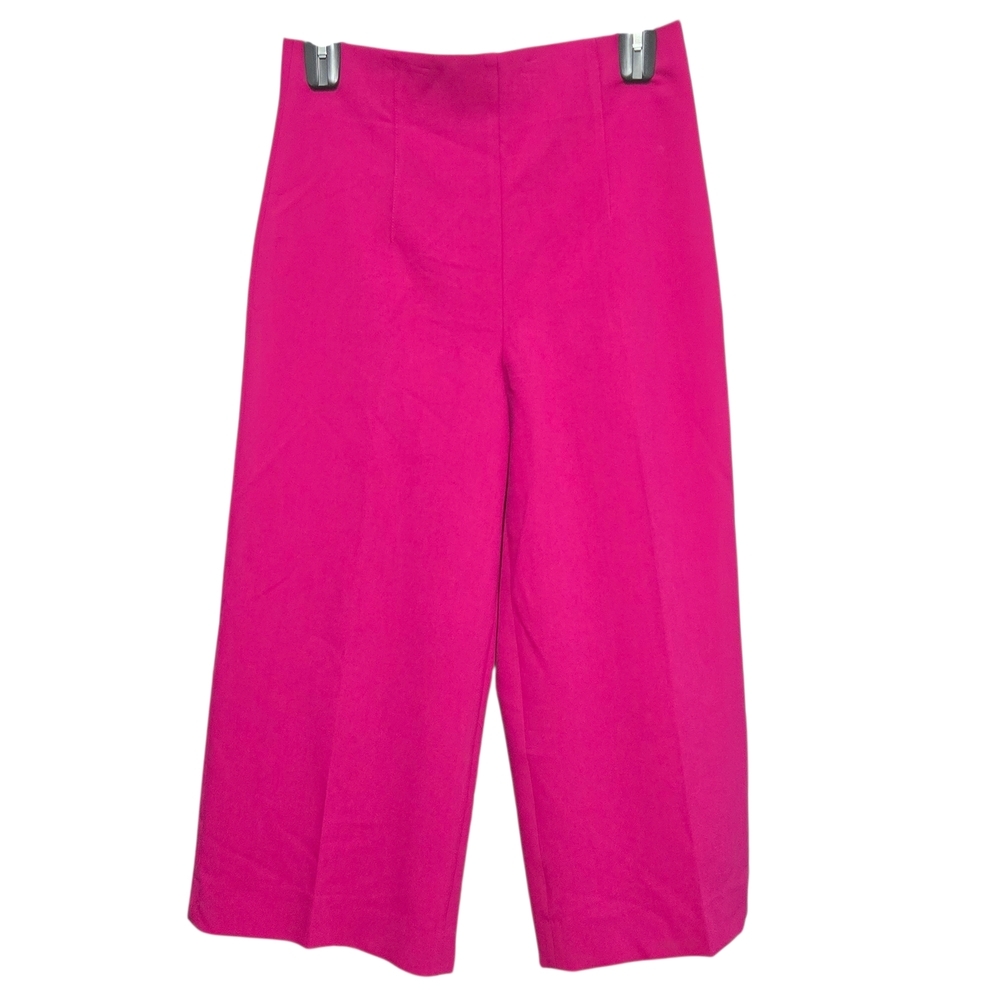 Zara Vibrant Pink Wide-Leg Cropped Trouser Pants Womens Size LARGE